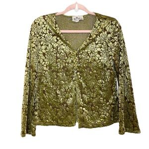 Vintage 90s Self Esteem Velvet Burnout Button Up Floral Cardigan Green Fairy S